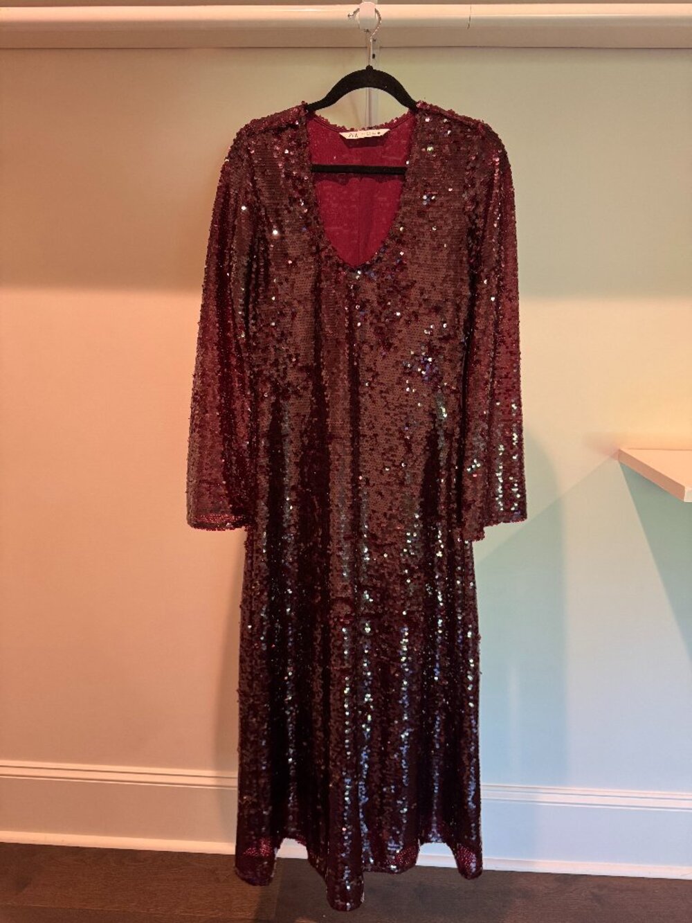 Zara Limited Edition Maroon Burgundy Sequin Midi Dress